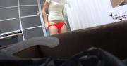 667c9917ed737 Spying on fuckable fit milf trying out her red bikini